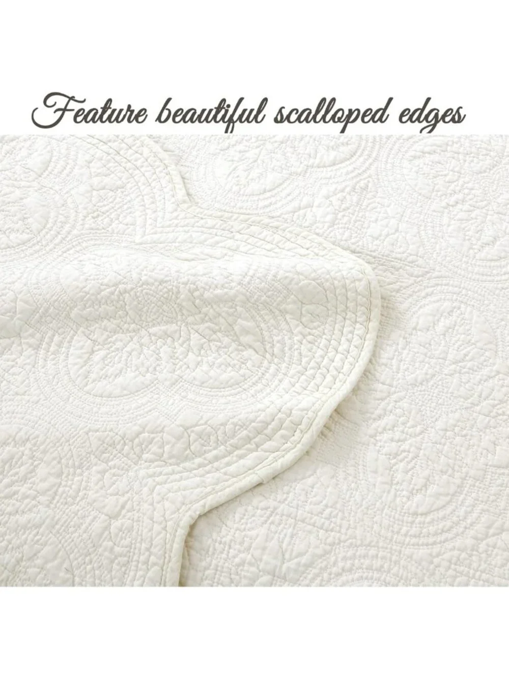 Reversible Lightweight Cotton Medallion Quilt Set, Off White Bedspread, Queen